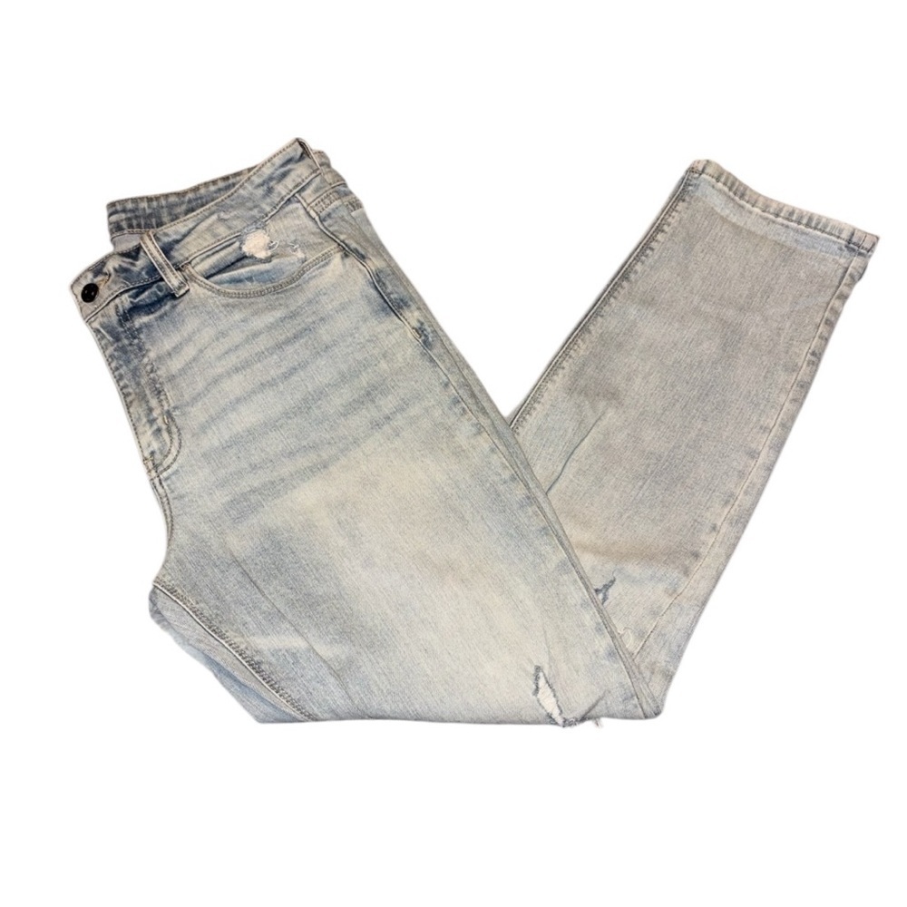 Studio Blue Light Wash Distressed Ripped Knee High Waist Boyfriend Jeans 31 - Picture 5 of 13